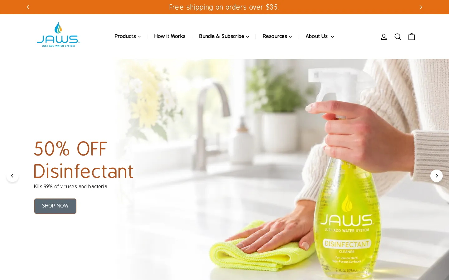 Homepage of a refillable cleaning products store on Shopify, desktop view